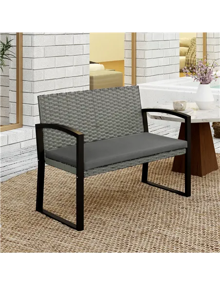 Outsunny Two-Seater Rattan Garden Bench - Grey/Black