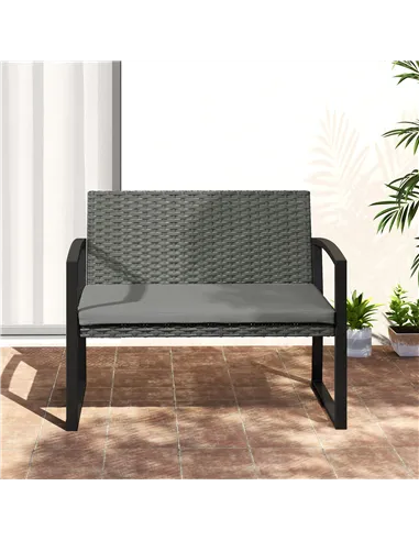 Outsunny Two-Seater Rattan Garden Bench - Grey/Black