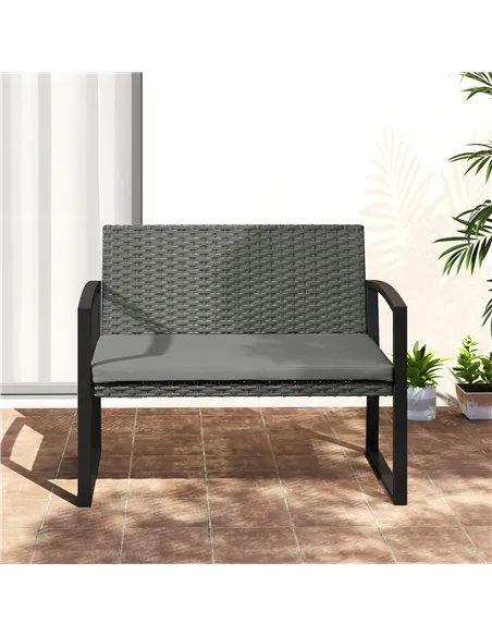 Outsunny Two-Seater Rattan Garden Bench - Grey/Black