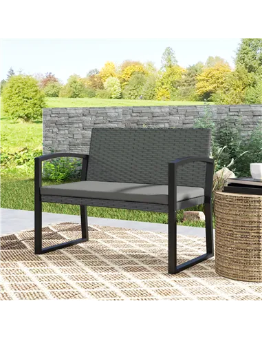 Outsunny Two-Seater Rattan Garden Bench - Grey/Black