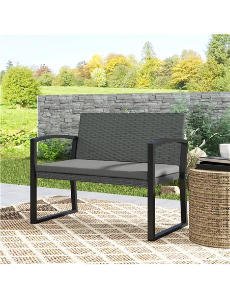 Outsunny Two-Seater Rattan Garden Bench - Grey/Black