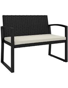 Outsunny Two-Seater Rattan Garden Bench - Beige/Black