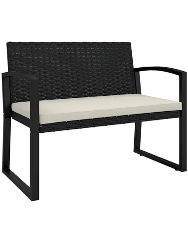 Outsunny Two-Seater Rattan Garden Bench - Beige/Black