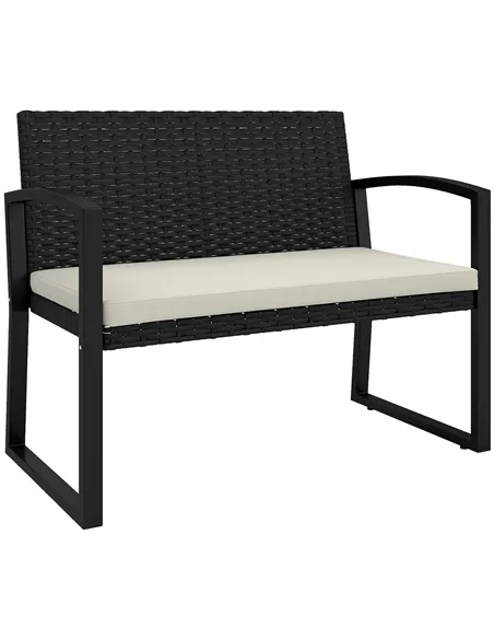 Outsunny Two-Seater Rattan Garden Bench - Beige/Black