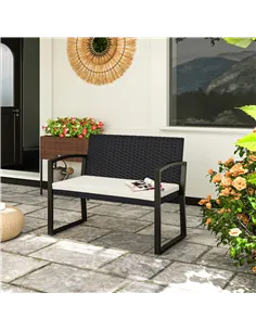 Outsunny Two-Seater Rattan Garden Bench - Beige/Black 2