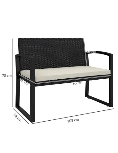 Outsunny Two-Seater Rattan Garden Bench - Beige/Black