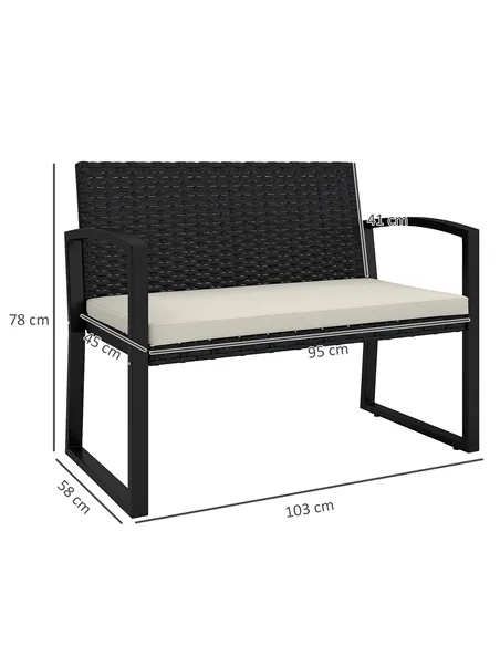 Outsunny Two-Seater Rattan Garden Bench - Beige/Black