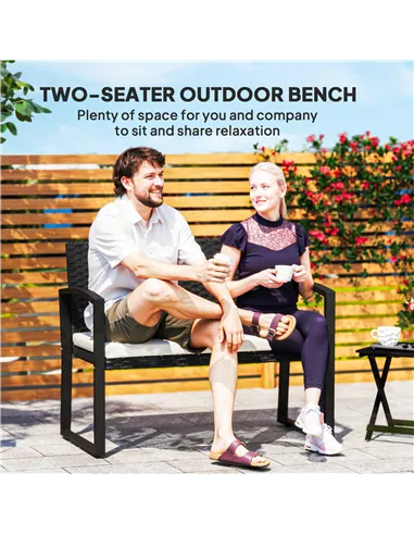 Outsunny Two-Seater Rattan Garden Bench - Beige/Black