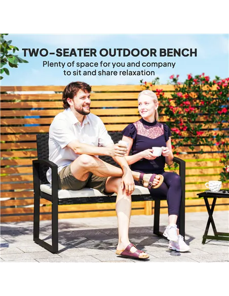 Outsunny Two-Seater Rattan Garden Bench - Beige/Black