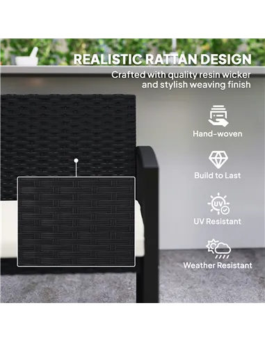 Outsunny Two-Seater Rattan Garden Bench - Beige/Black