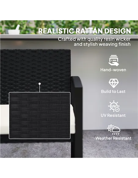 Outsunny Two-Seater Rattan Garden Bench - Beige/Black