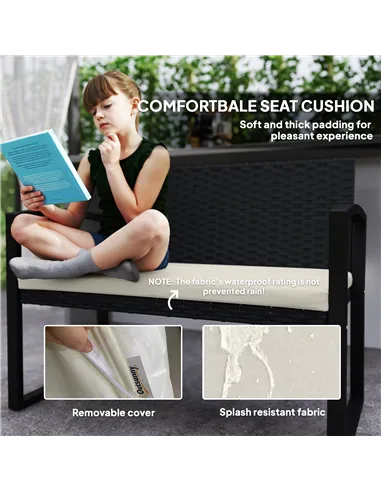 Outsunny Two-Seater Rattan Garden Bench - Beige/Black