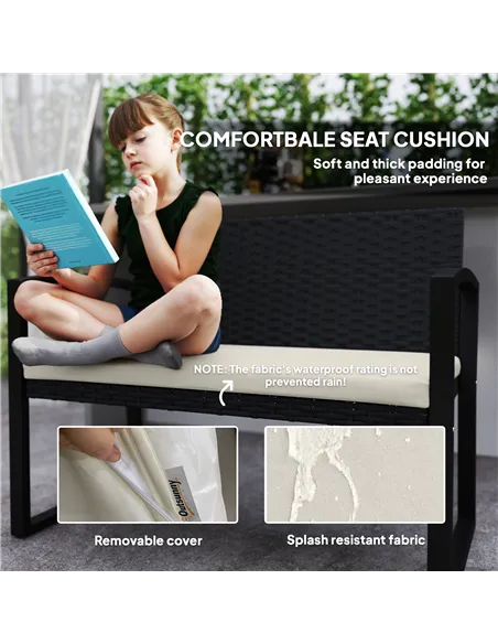 Outsunny Two-Seater Rattan Garden Bench - Beige/Black