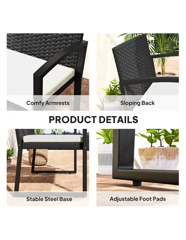 Outsunny Two-Seater Rattan Garden Bench - Beige/Black