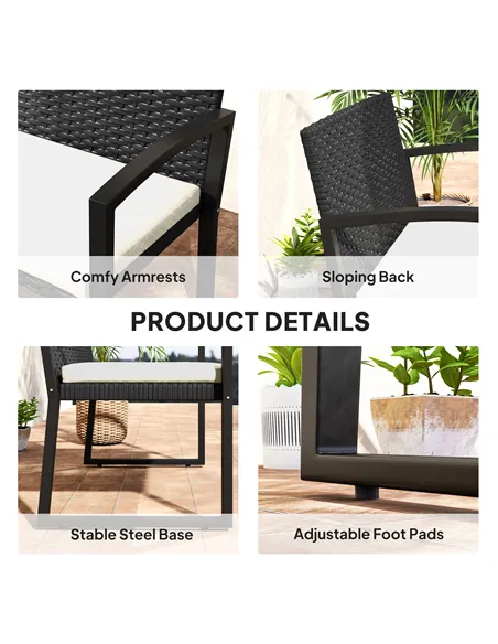 Outsunny Two-Seater Rattan Garden Bench - Beige/Black