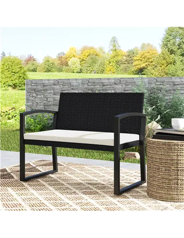 Outsunny Two-Seater Rattan Garden Bench - Beige/Black