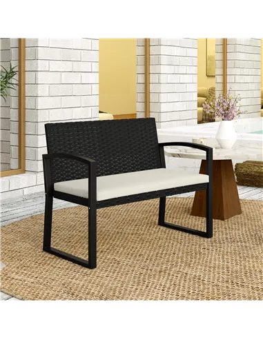 Outsunny Two-Seater Rattan Garden Bench - Beige/Black