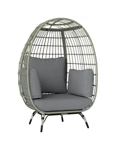 Outsunny Rattan Egg Chair with Cushions and Pillows, Charcoal Grey