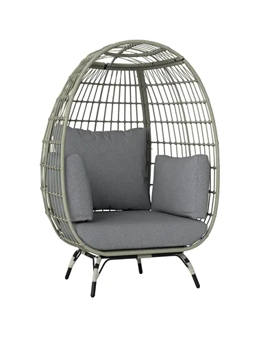 Outsunny Rattan Egg Chair with Cushions and Pillows, Charcoal Grey