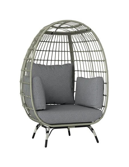 Outsunny Rattan Egg Chair with Cushions and Pillows, Charcoal Grey