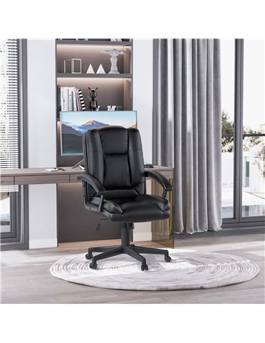 HOMCOM Office Chair, Computer Desk Chair, PU Leather Mid Back Executive Chair with Adjustable Height and Swivel Rolling Wheels f
