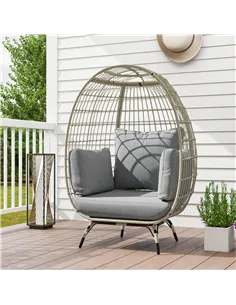 Outsunny Rattan Egg Chair with Cushions and Pillows, Charcoal Grey 2