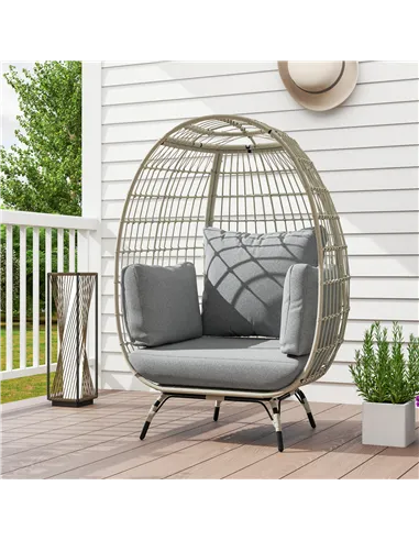 Outsunny Rattan Egg Chair with Cushions and Pillows, Charcoal Grey
