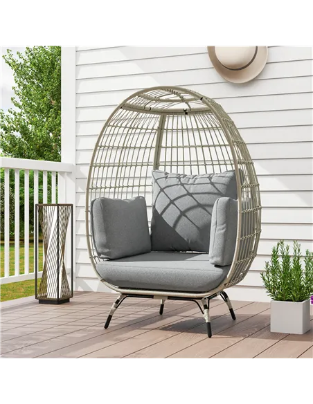 Outsunny Rattan Egg Chair with Cushions and Pillows, Charcoal Grey