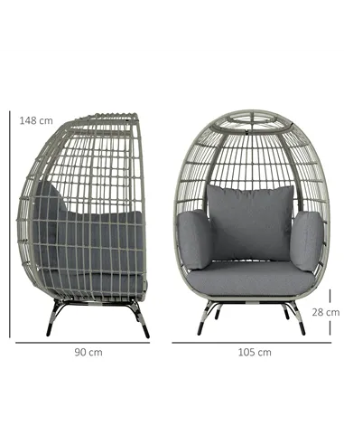 Outsunny Rattan Egg Chair with Cushions and Pillows, Charcoal Grey
