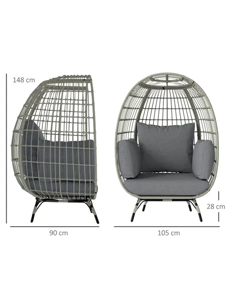 Outsunny Rattan Egg Chair with Cushions and Pillows, Charcoal Grey