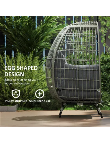 Outsunny Rattan Egg Chair with Cushions and Pillows, Charcoal Grey