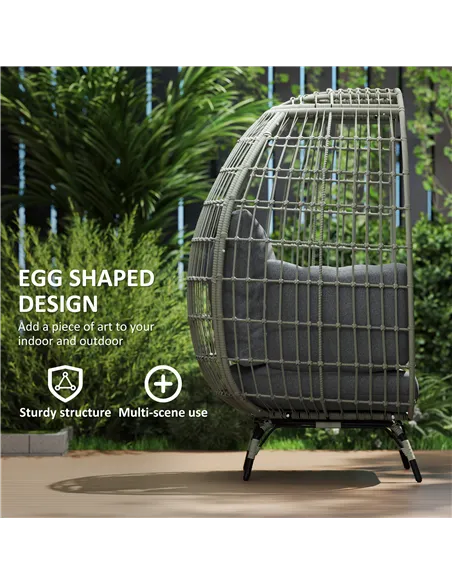 Outsunny Rattan Egg Chair with Cushions and Pillows, Charcoal Grey