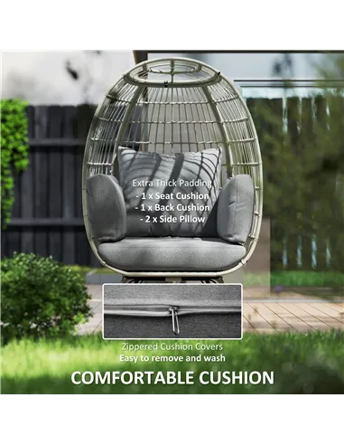 Outsunny Rattan Egg Chair with Cushions and Pillows, Charcoal Grey