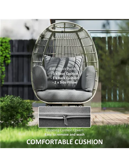Outsunny Rattan Egg Chair with Cushions and Pillows, Charcoal Grey