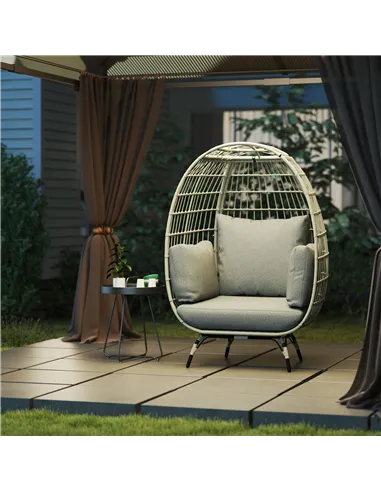 Outsunny Rattan Egg Chair with Cushions and Pillows, Charcoal Grey
