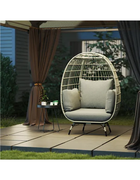 Outsunny Rattan Egg Chair with Cushions and Pillows, Charcoal Grey