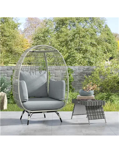 Outsunny Rattan Egg Chair with Cushions and Pillows, Charcoal Grey