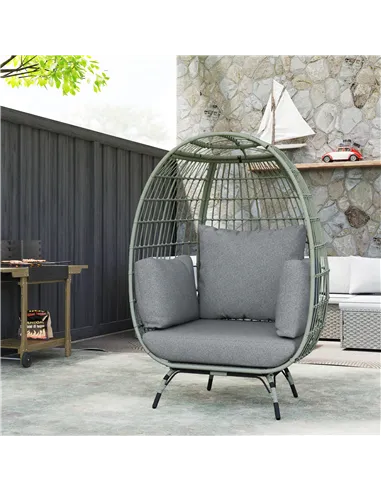 Outsunny Rattan Egg Chair with Cushions and Pillows, Charcoal Grey