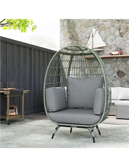 Outsunny Rattan Egg Chair with Cushions and Pillows, Charcoal Grey