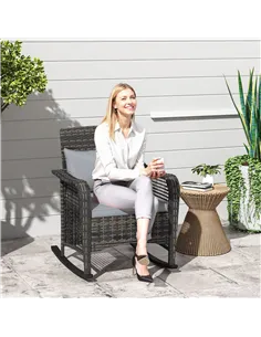Outsunny Rattan Rocking Chair - Light Grey 2