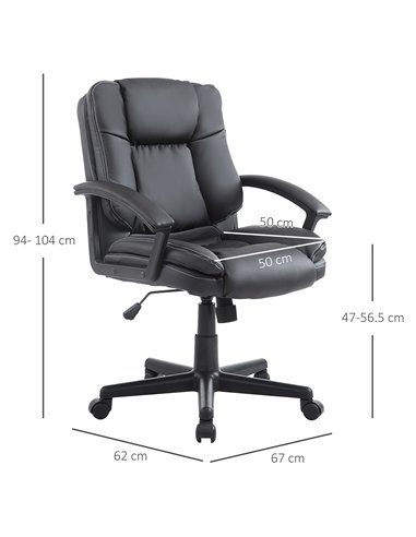 HOMCOM Office Chair, Computer Desk Chair, PU Leather Mid Back Executive Chair with Adjustable Height and Swivel Rolling Wheels f