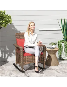 Outsunny Rattan Rocking Chair - Red 2