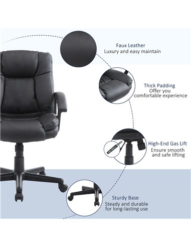 HOMCOM Office Chair, Computer Desk Chair, PU Leather Mid Back Executive Chair with Adjustable Height and Swivel Rolling Wheels f