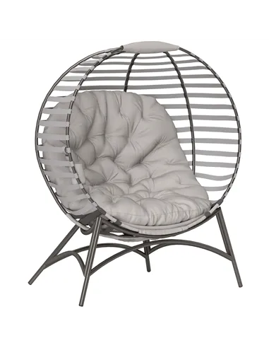 Outsunny Egg Chair with Cushion & Side Pocket - Light Grey
