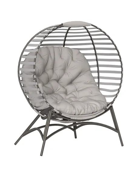 Outsunny Egg Chair with Cushion & Side Pocket - Light Grey