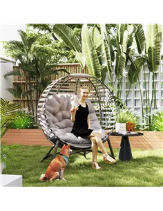 Outsunny Egg Chair with Cushion & Side Pocket - Light Grey 2