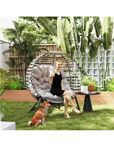 Outsunny Egg Chair with Cushion & Side Pocket - Light Grey