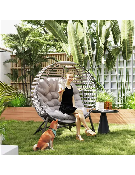 Outsunny Egg Chair with Cushion & Side Pocket - Light Grey