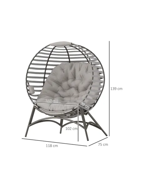 Outsunny Egg Chair with Cushion & Side Pocket - Light Grey