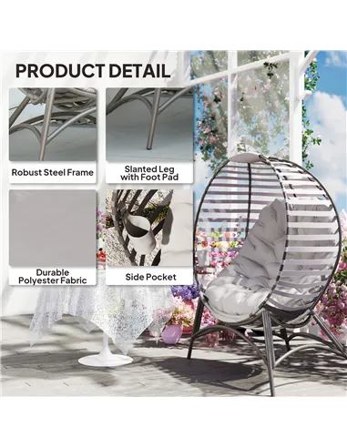 Outsunny Egg Chair with Cushion & Side Pocket - Light Grey